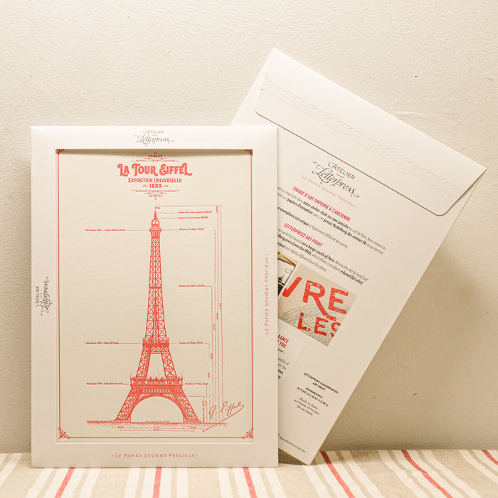 Letterpress Art print red Eiffel Tower