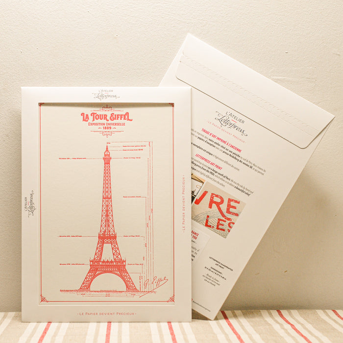 Affiche Letterpress Tour Eiffel rouge