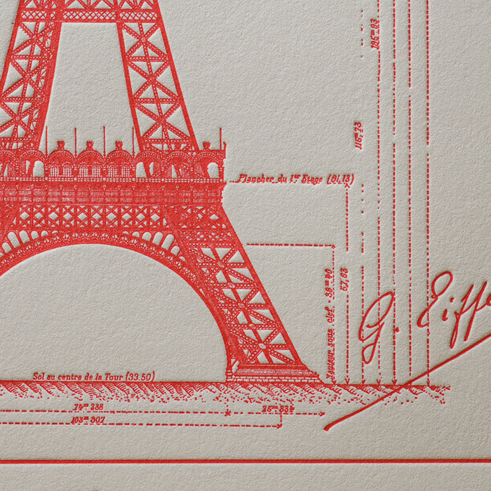 Affiche Letterpress Tour Eiffel rouge