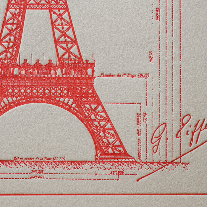 Letterpress Art print red Eiffel Tower