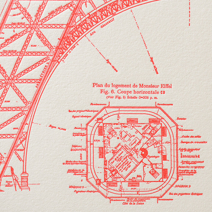 Letterpress Art Print red Eiffel Tower, details