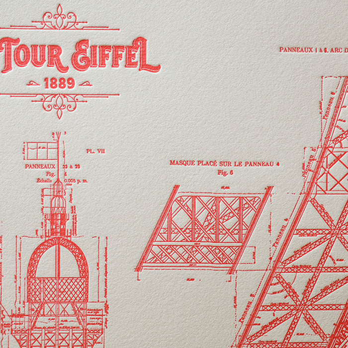 Letterpress Art Print red Eiffel Tower, details