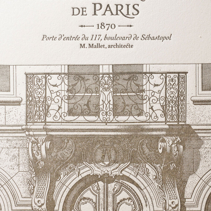 Letterpress Art Print Parisian Building Door on Boulevard Sébastopol