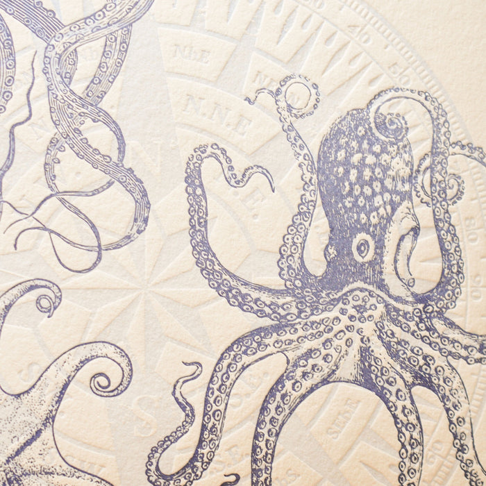 Letterpress Art Print Mediterranean Octopuses