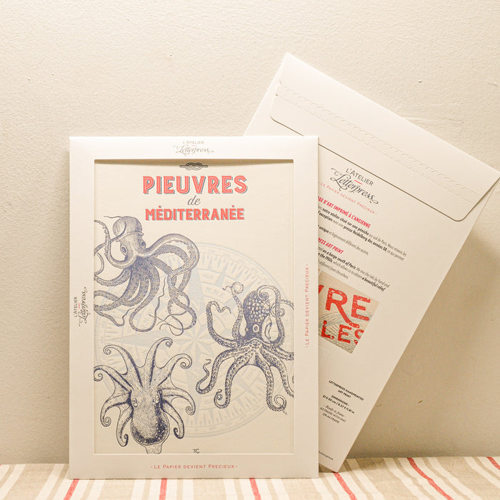 Letterpress Art Print Mediterranean Octopuses