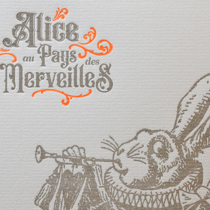 Affiche Letterpress Lapin à la Trompette - Alice au Pays des Merveilles