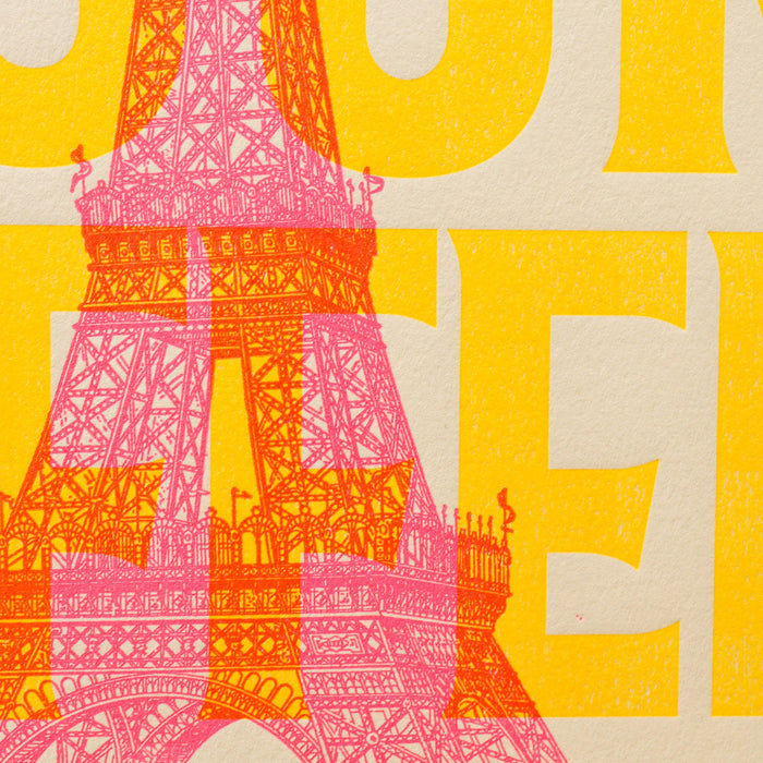 Affiche Letterpress fluo Tour Eiffel