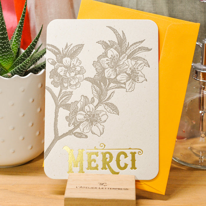Carte Letterpress Fleur de Pommier Merci (avec enveloppe)