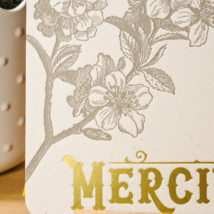 Carte Letterpress Fleur de Pommier Merci (avec enveloppe)