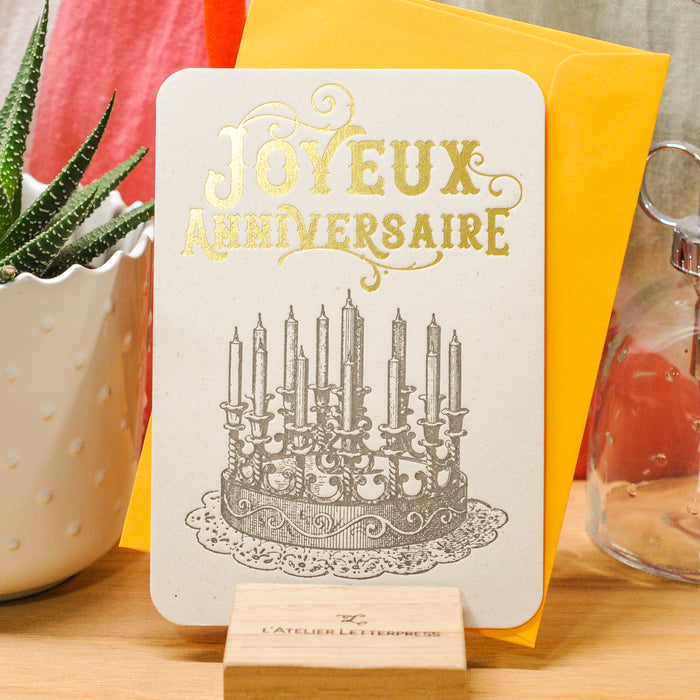 Carte Letterpress Gâteau Joyeux Anniversaire (avec enveloppe)– L