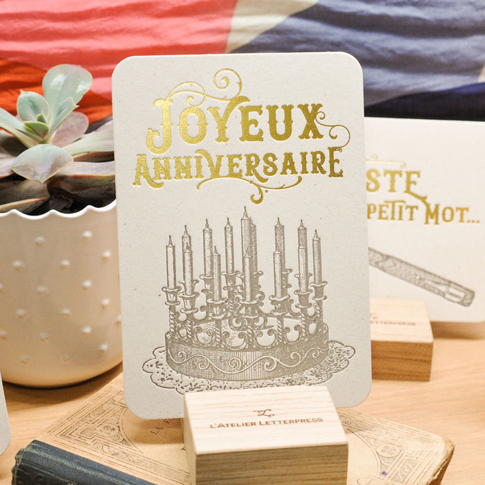 Carte Letterpress Gâteau Joyeux Anniversaire (avec enveloppe)