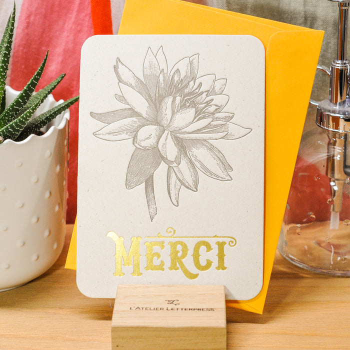 Carte Letterpress Merci Lotus (avec enveloppe)