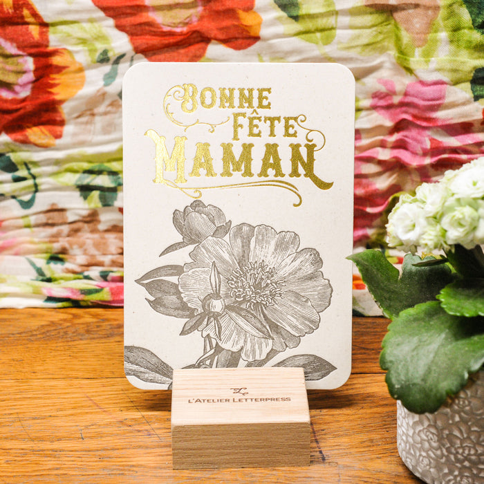 Carte Letterpress Camélia Bonne Fête Maman (avec enveloppe)