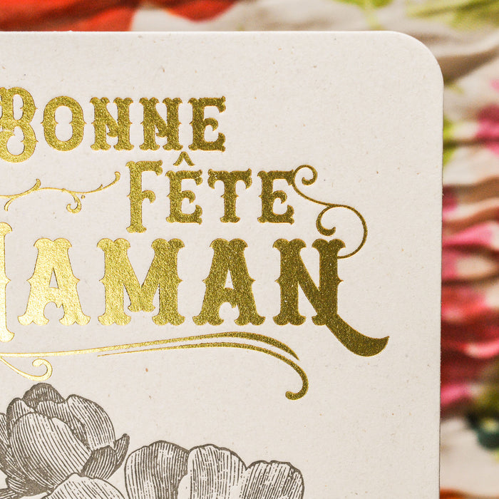 Carte Letterpress Camélia Bonne Fête Maman (avec enveloppe)