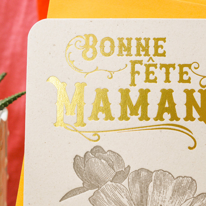 Carte Letterpress Camélia Bonne Fête Maman (avec enveloppe)