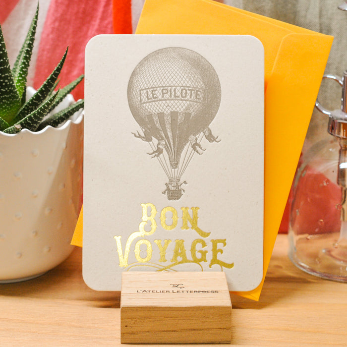 Letterpress Card Hot Air Balloon Bon Voyage (with envelope)