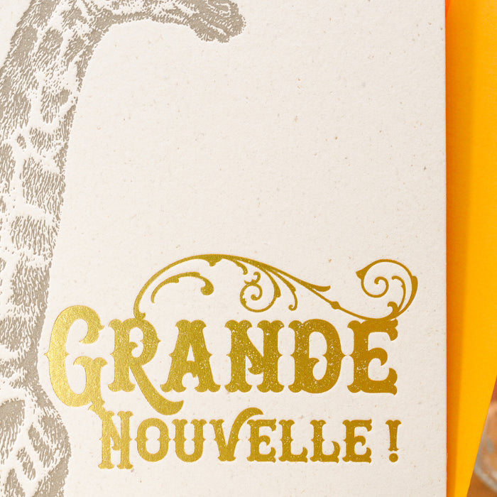 Carte Letterpress Girafe Grande Nouvelle (avec enveloppe)