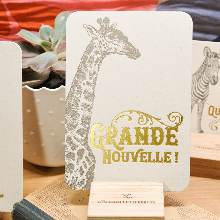 Carte Letterpress Girafe Grande Nouvelle (avec enveloppe)