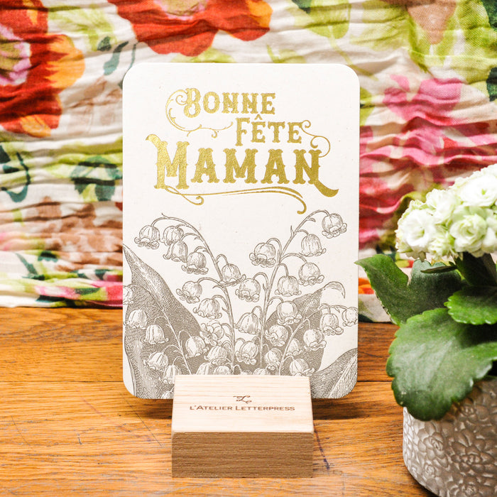 Carte Letterpress Muguet Bonne Fête Maman (avec enveloppe)