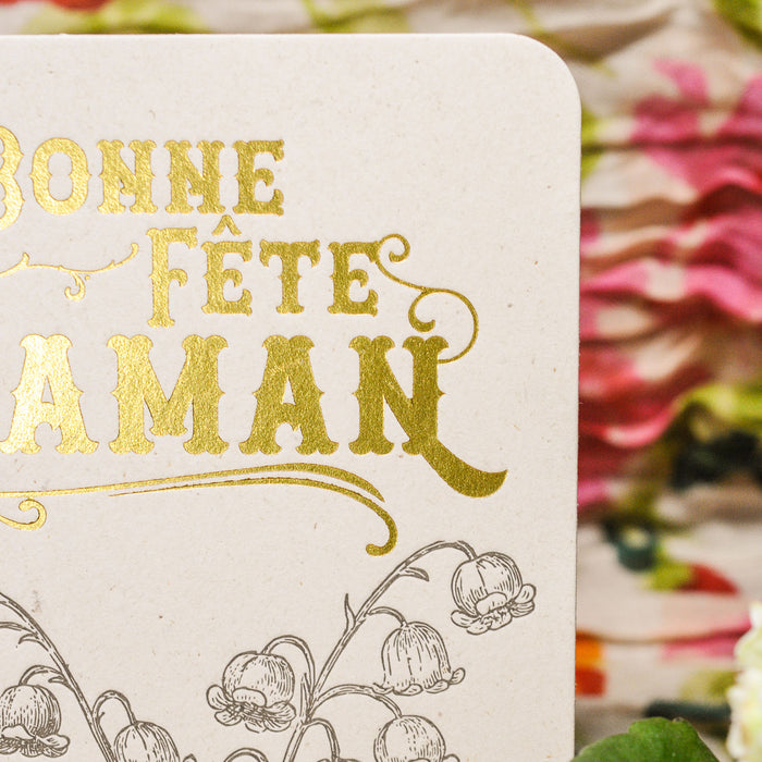 Carte Letterpress Muguet Bonne Fête Maman (avec enveloppe)