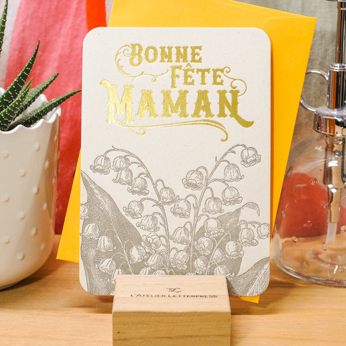 Carte Letterpress Muguet Bonne Fête Maman (avec enveloppe)
