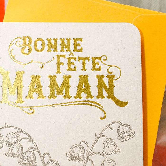 Carte Letterpress Muguet Bonne Fête Maman (avec enveloppe)