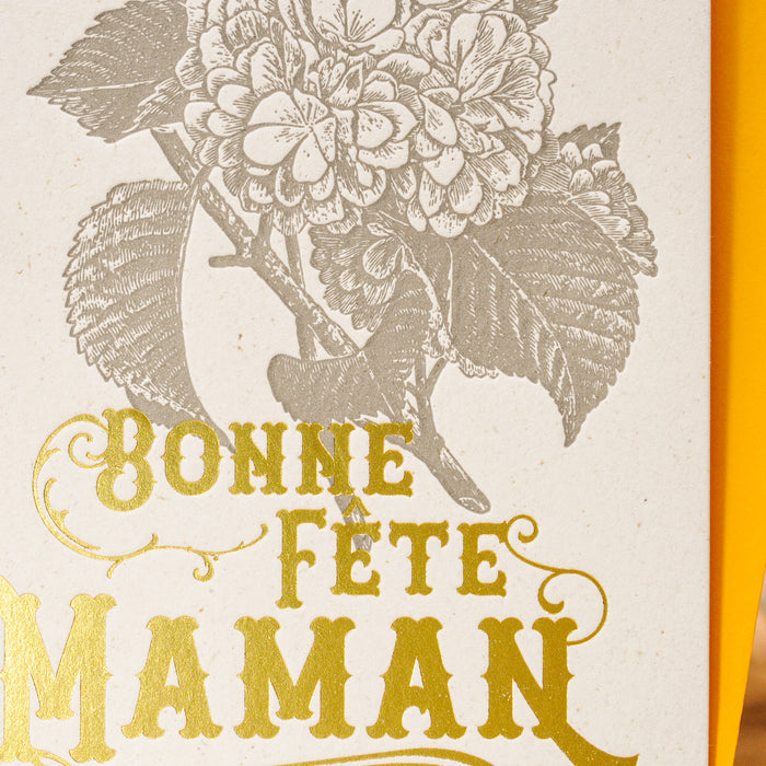 Carte Letterpress Hortensia Bonne Fête Maman (avec enveloppe)