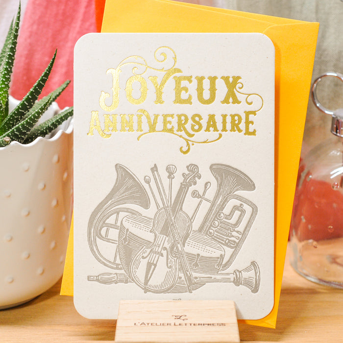 Carte Letterpress Joyeux Anniversaire Musique (avec enveloppe)