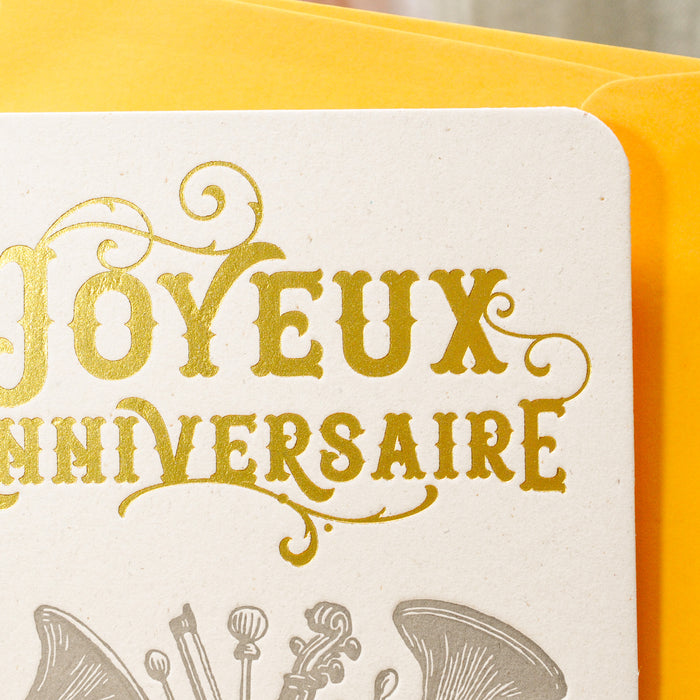 Carte Letterpress Joyeux Anniversaire Musique (avec enveloppe)