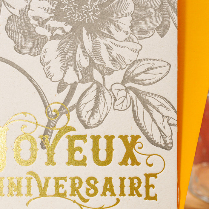 Carte Letterpress Joyeux Anniversaire Rose Sauvage (avec enveloppe)