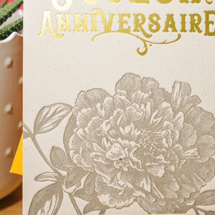 Carte Letterpress Joyeux Anniversaire Pivoine (avec enveloppe)