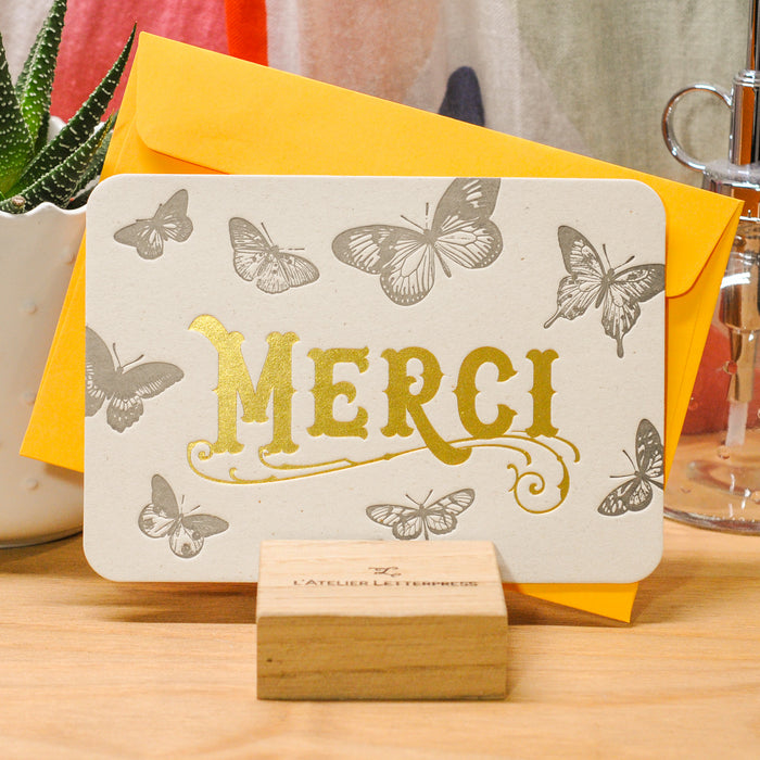 Carte Letterpress Papillons Merci (avec enveloppe)