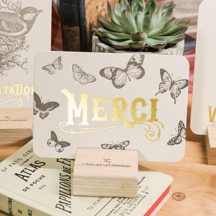 Carte Letterpress Papillons Merci (avec enveloppe)