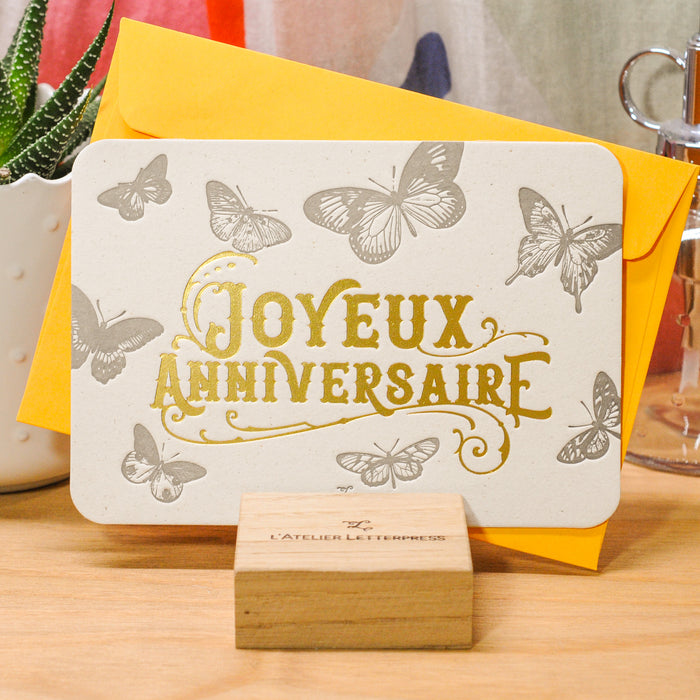 Carte Letterpress Papillons Joyeux Anniversaire (avec enveloppe)