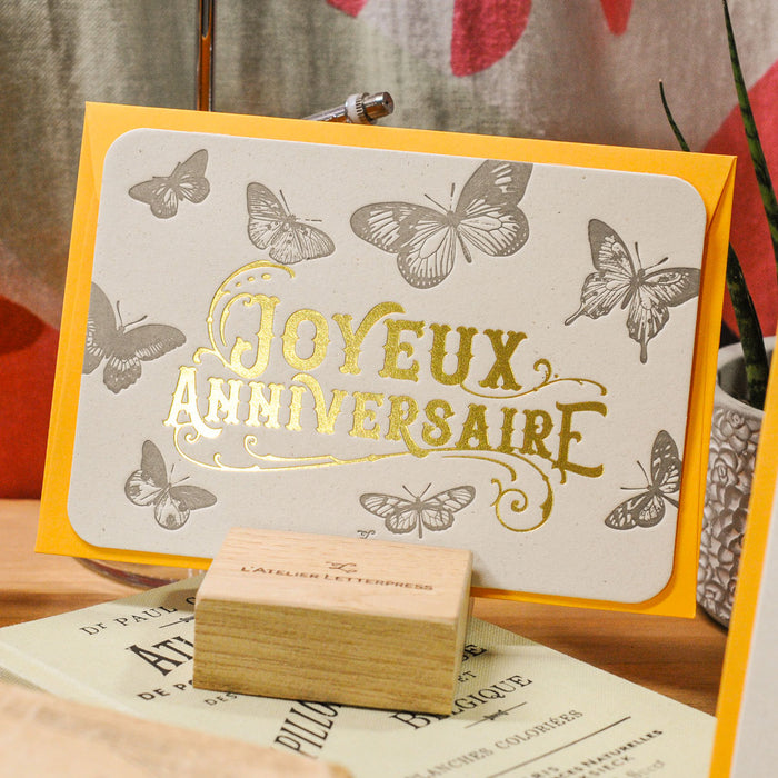 Carte Letterpress Papillons Joyeux Anniversaire (avec enveloppe)