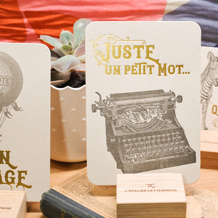 Carte Letterpress Machine à écrire Juste un Petit Mot (avec enveloppe)