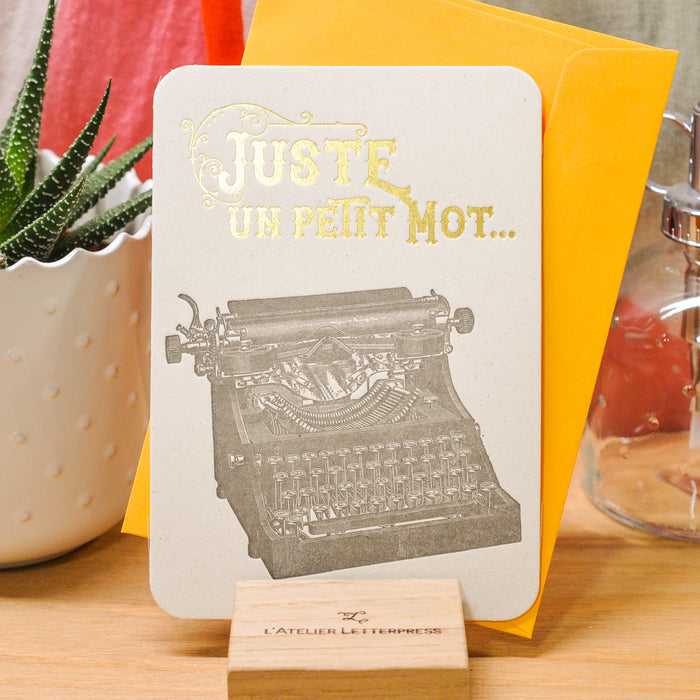 Carte Letterpress Machine à écrire Juste un Petit Mot (avec enveloppe)