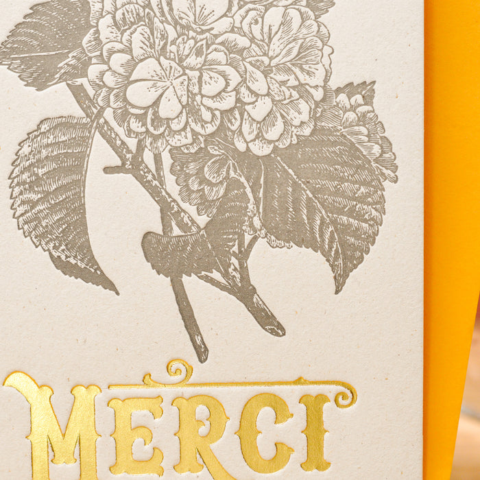 Carte Letterpress Merci Hortensia (avec enveloppe)