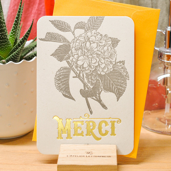 Carte Letterpress Merci Hortensia (avec enveloppe)