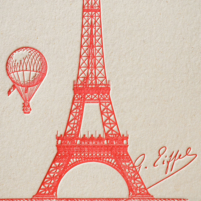 Letterpress Card red Eiffel Tower