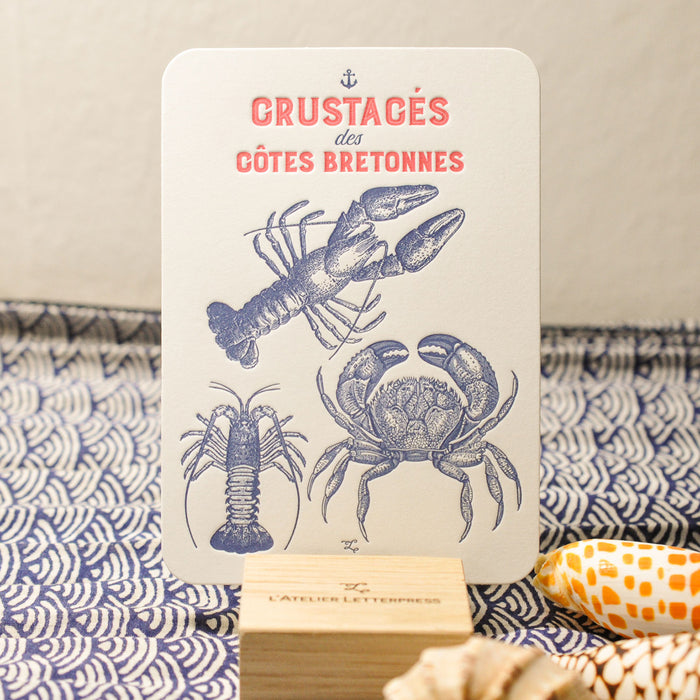 Carte Letterpress Crustacés des Côtes Bretonnes