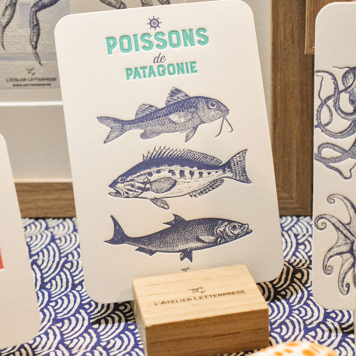 Carte Letterpress Poissons de Patagonie
