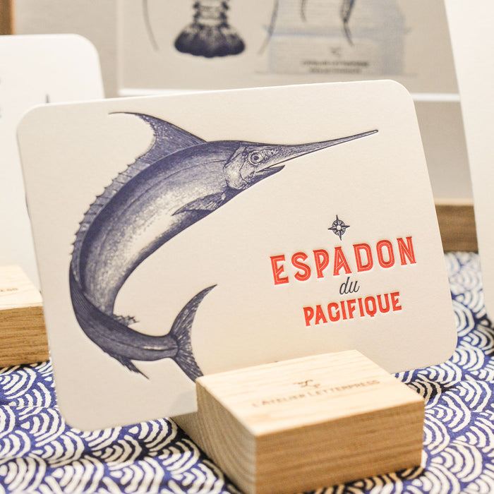 Carte Letterpress Espadon du Pacifique