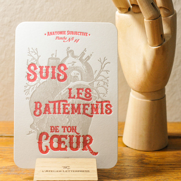 Carte Letterpress Suis les Battements de ton Coeur