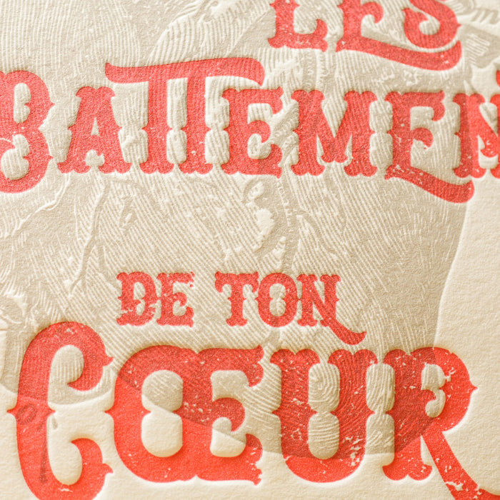 Carte Letterpress Suis les Battements de ton Coeur