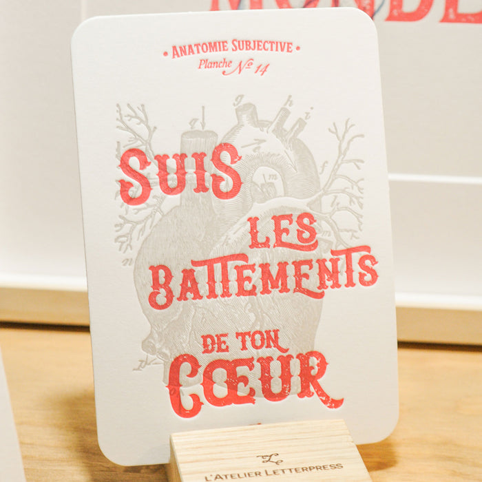 Carte Letterpress Suis les Battements de ton Coeur