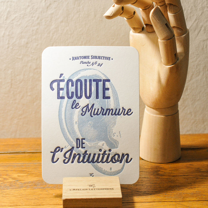 Carte Letterpress Écoute le Murmure de l'Intuition