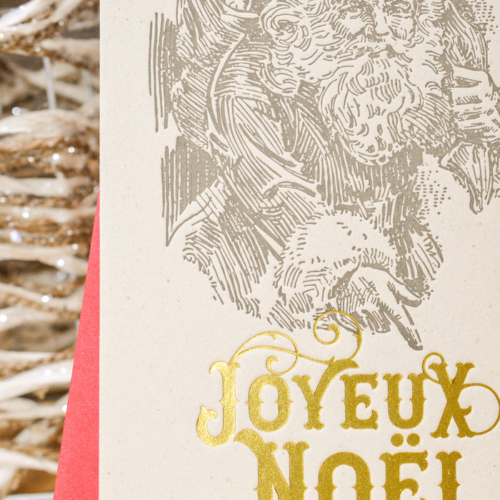 Carte de voeux Letterpress Joyeux Noël Père Noël (avec enveloppe)