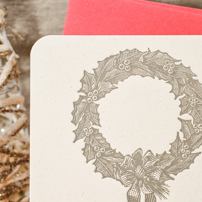 Letterpress Greeting Card Joyeux Noël Wreath (with envelope)