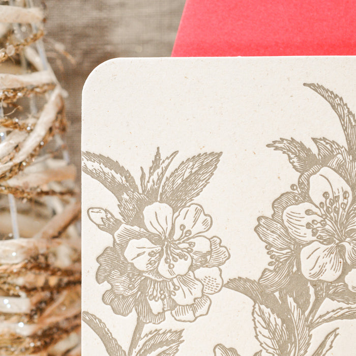 Carte de voeux Letterpress Belle Année Fleur de Pommier (avec enveloppe)
